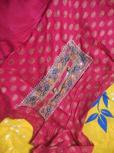 Embroidered Pink Patiala Set With Handwork Dupatta