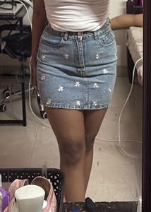 Floral Denim Mini Skirt