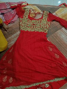 Red & Gold Anarkali Kurta Set