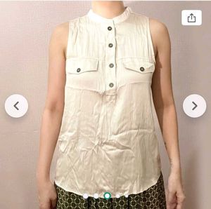 Combo Of Two Beige Satin Sleevless Tops