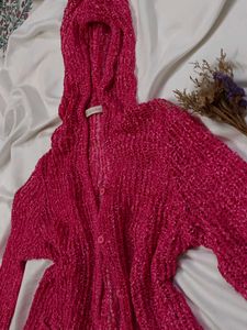 Pink crochet shrug