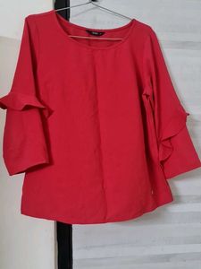 Red Ruffle Sleeve Top