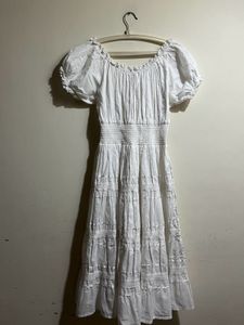 Midi Cottage Core White Dress