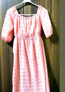 Peach Striped Off-Shoulder Maxi Dress