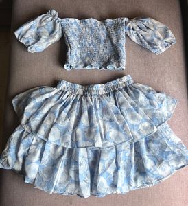 Blue skirt top set