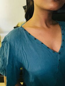 Blue Wrap Top with Beaded Detail