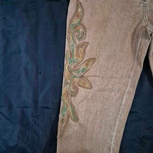 Vintage Embroidered Denim Jeans/korean