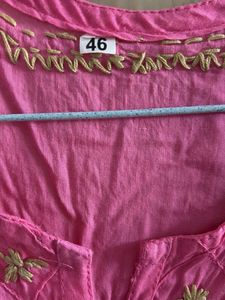 Pink Embroidered Kurta chikankari