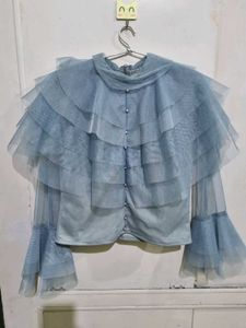 Korean Grey Top With Bell Sleeves