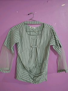 Striped Top with Mesh Sleeves
