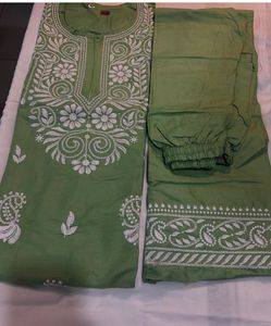 Never Used Green Chikkankari Embroidered Kurta