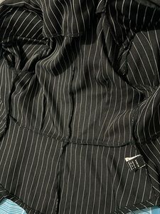 Striped Blazer &amp; Pants Set With Neck Band