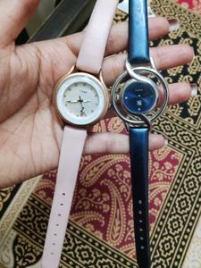 Two Hand Watch Pink And Dark Blue Colour
