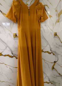 Mustard Cold Shoulder Midi Dress