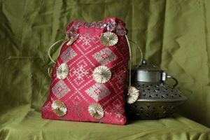 Red &amp; Gold Embellished Potli Bag
