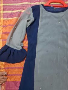 Elegant Pearl-Embellished Colorblock Maxi Dress