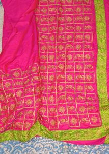 Pink &amp; Green Embroidered saree