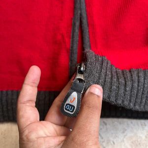 Stylish Red Knit Zip-Up Cardigan