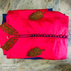 New Pink Embroidered  Kurta With Skirt