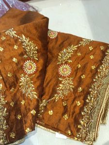 Embroidered Brown Saree