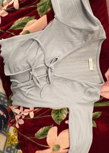 Cute Light Blue Tie-Front Top