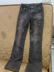 Distressed Black Wash Flare Jeans