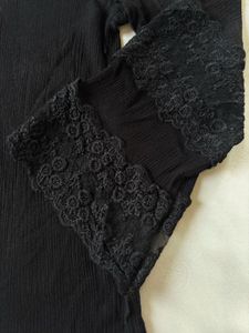 Lace Design Black Full Sleeves Top