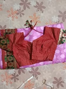 Cotton Net Saree Pink Colour With Blouse
