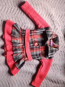 Girl's Plaid Dress with Corduroy Sleeves