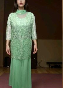 Elegant Mint Green Embroidered Sarara Suit Set