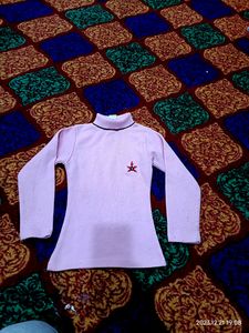 Girls High Neck Sweater In Pink Colour
