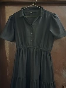 Elegant Black Midi Shirt Dress