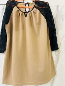 Beige Top With Black Net Sleeves