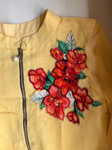 Yellow Embroidered Kurti With Bell Sleeves