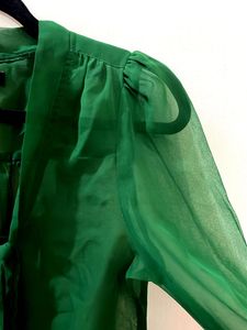 Green Sheer Tie Neck Top