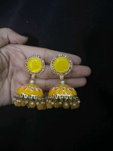 Yellow Jhumka Earrings
