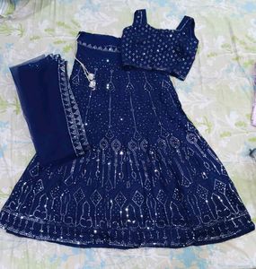 Blue Embellished Lehenga Set