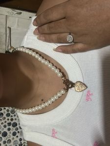 Silver Herringbone Pearl Necklace