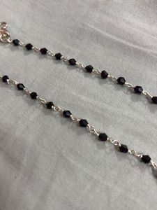 Silver Anklets with Black Beads