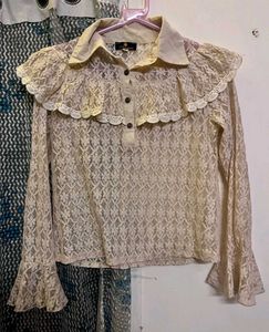 Lace Vintage Coquette Top with Ruffle Collar