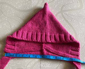 Pink Knitted Winter Bonnet Hood with Long Ties