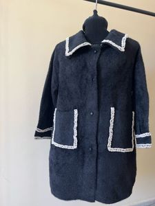 Elegant Black Lace Trim Coat