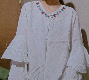 Floral Embroidered White Top