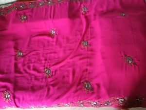 Used Embroidered Chiffon Magenta Color Saree