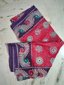 Pink & Purple Cotton Print Saree (New)