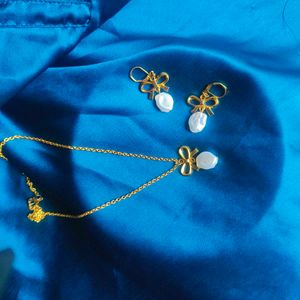 Gold Bow &amp; Stone Jewelry Set