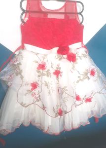 Bright Red And White    Party Weare Frock