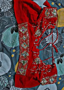 RED SAREES CHUMKIDAR FLOWER DESIGNED