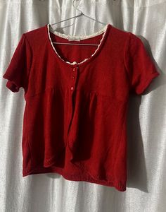 Red Lace Trim Cardigan