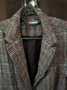 Grey Checked Wool Blend Coat
